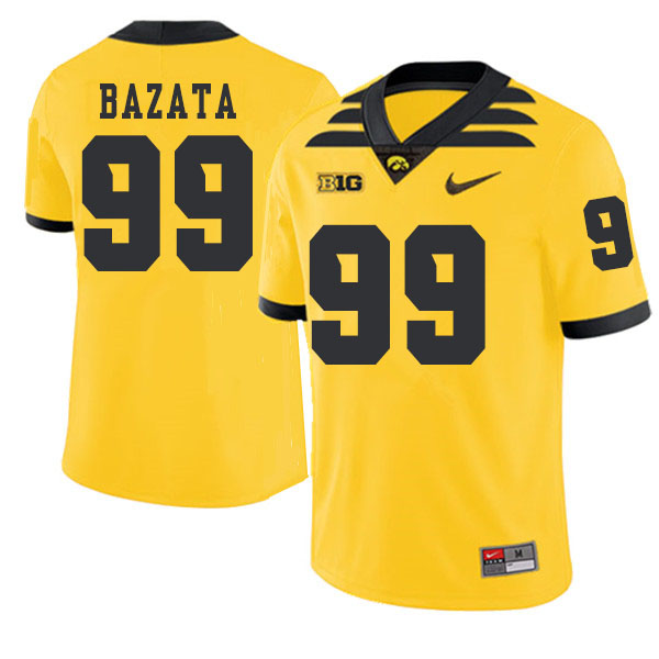 2019 Men #99 Nathan Bazata Iowa Hawkeyes College Football Alternate Jerseys Sale-Gold - Click Image to Close
